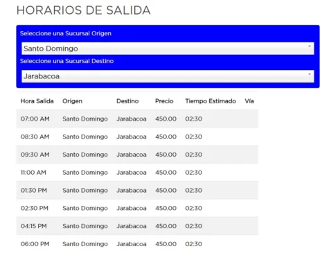 imagen de los horarios entre santo domingo y jarabacoa