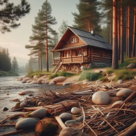 vista exterior de cabaña de madera